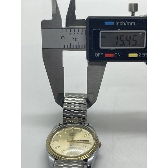 Vintage TIMEX Men's Two Tone Watch T B0 Stainless Steel Stretch Spiedel Bracelet - Picture 4 of 5